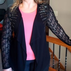 🆕 Docal Beautiful Lace Silver Studded Black Jacket, Size Large